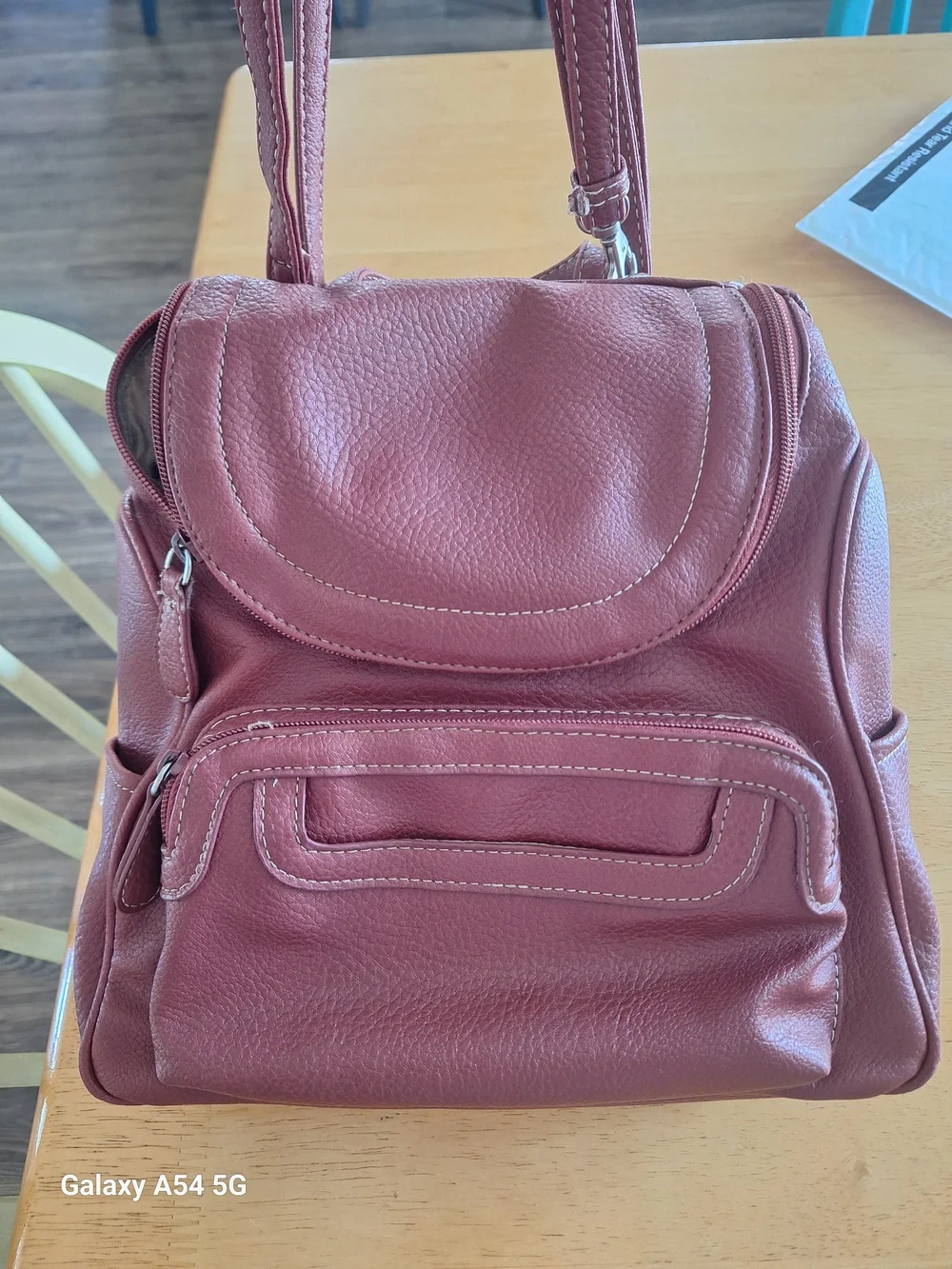 Women's Burgundy Leather Backpack Purse